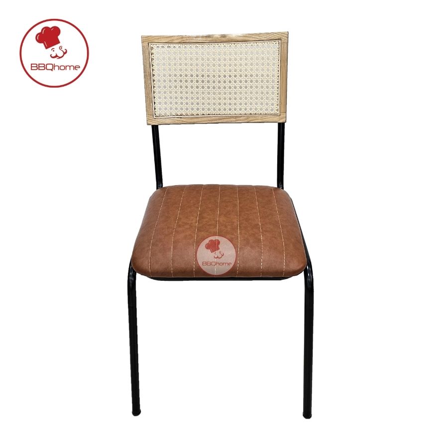 Ghế đơn khung thép - có đệm ngồi - Tựa lưng giả mây