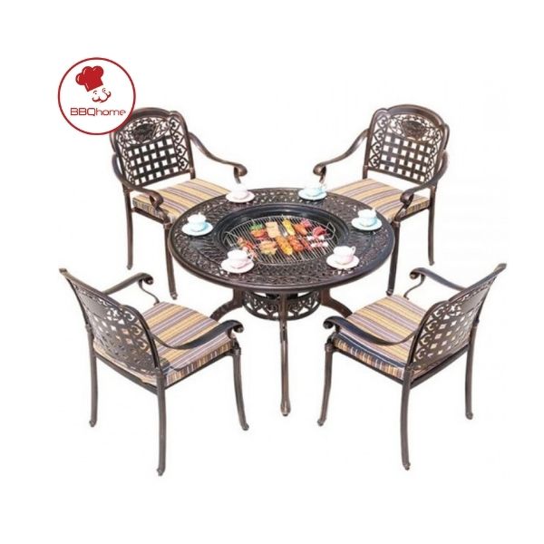 Bộ Bàn Nhôm Đúc Ngoài Trời ( 4 Ghế + Bếp Nướng)