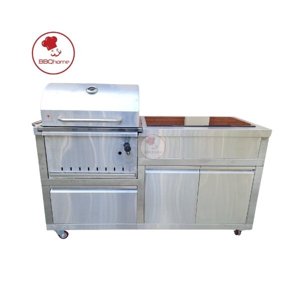 Quầy nướng BBQ than + bếp từ - 150cm x 60cm x 850 cm